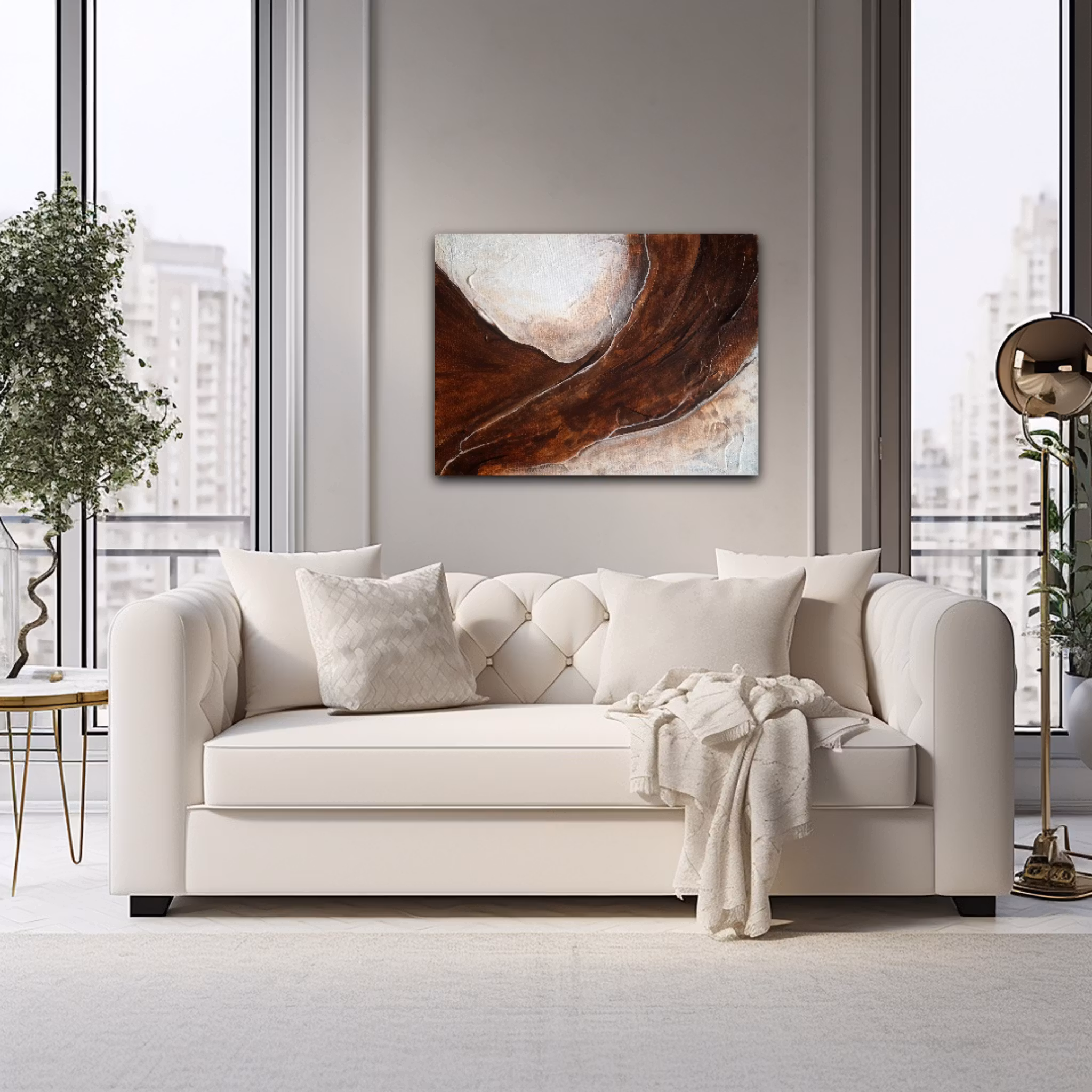 "Soft Flow" - Abstrakt Målning i Varma Jordtoner, 42x30cm