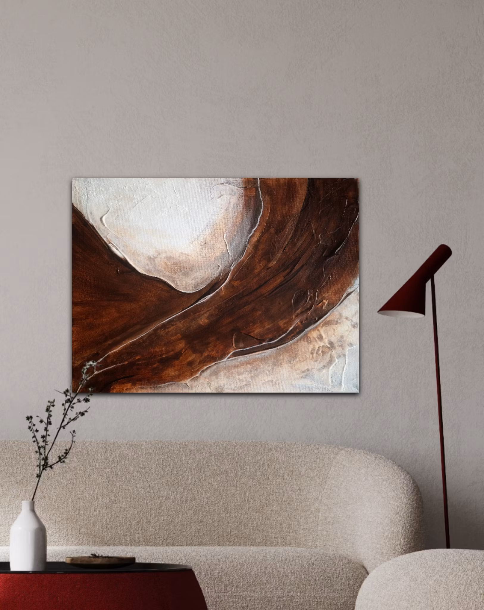 "Soft Flow" - Abstrakt Målning i Varma Jordtoner, 42x30cm