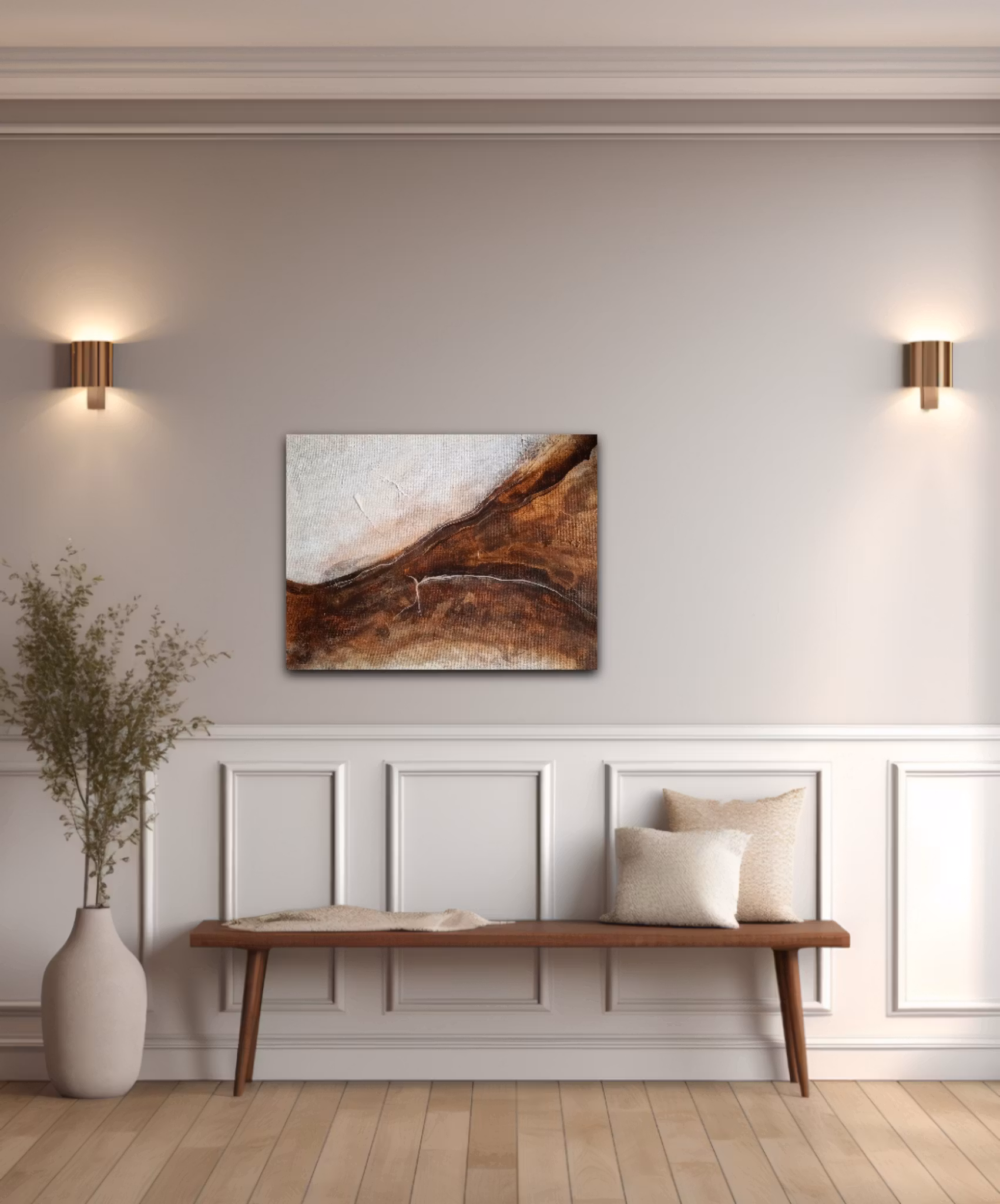 "Amber" - Abstrakt Tavla i Varm Bärnstenspalett, 42x30cm