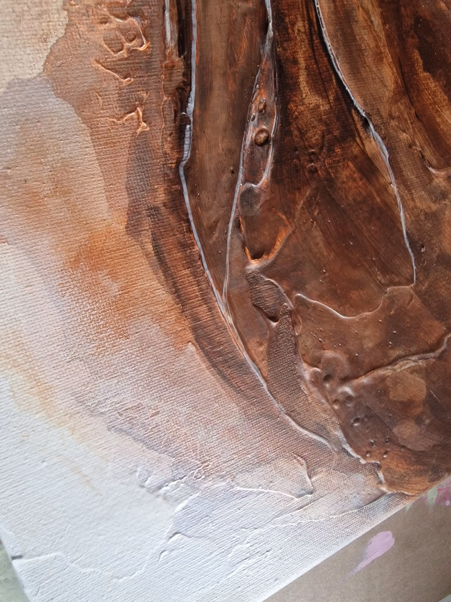 "Devine Flood" - Abstrakt Tavla i Varmbruna Naturtoner, 42x30cm