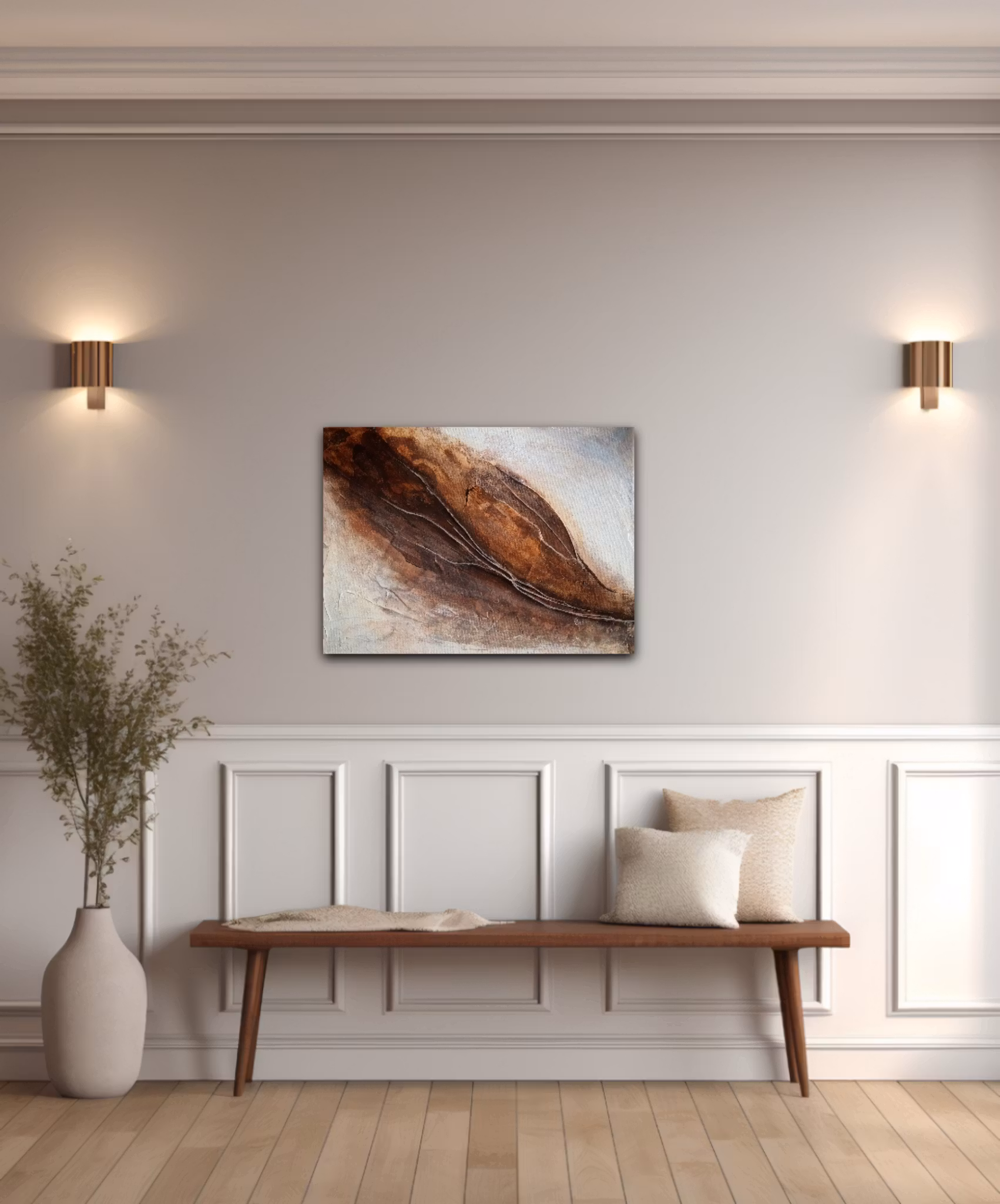 "Gentle Thoughts" - Abstrakt Målning i Naturinspirerade Jordtoner, 42x30cm