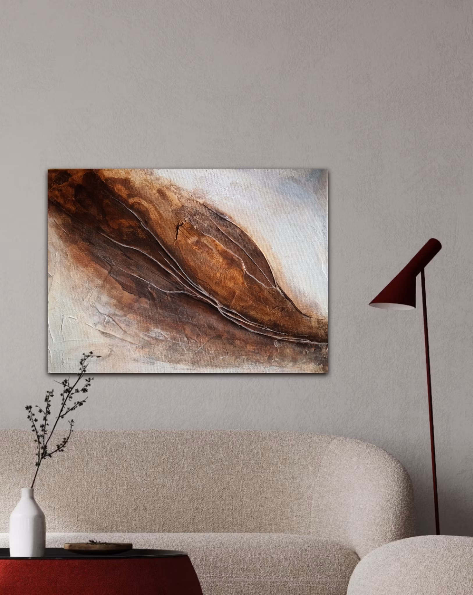 "Gentle Thoughts" - Abstrakt Målning i Naturinspirerade Jordtoner, 42x30cm