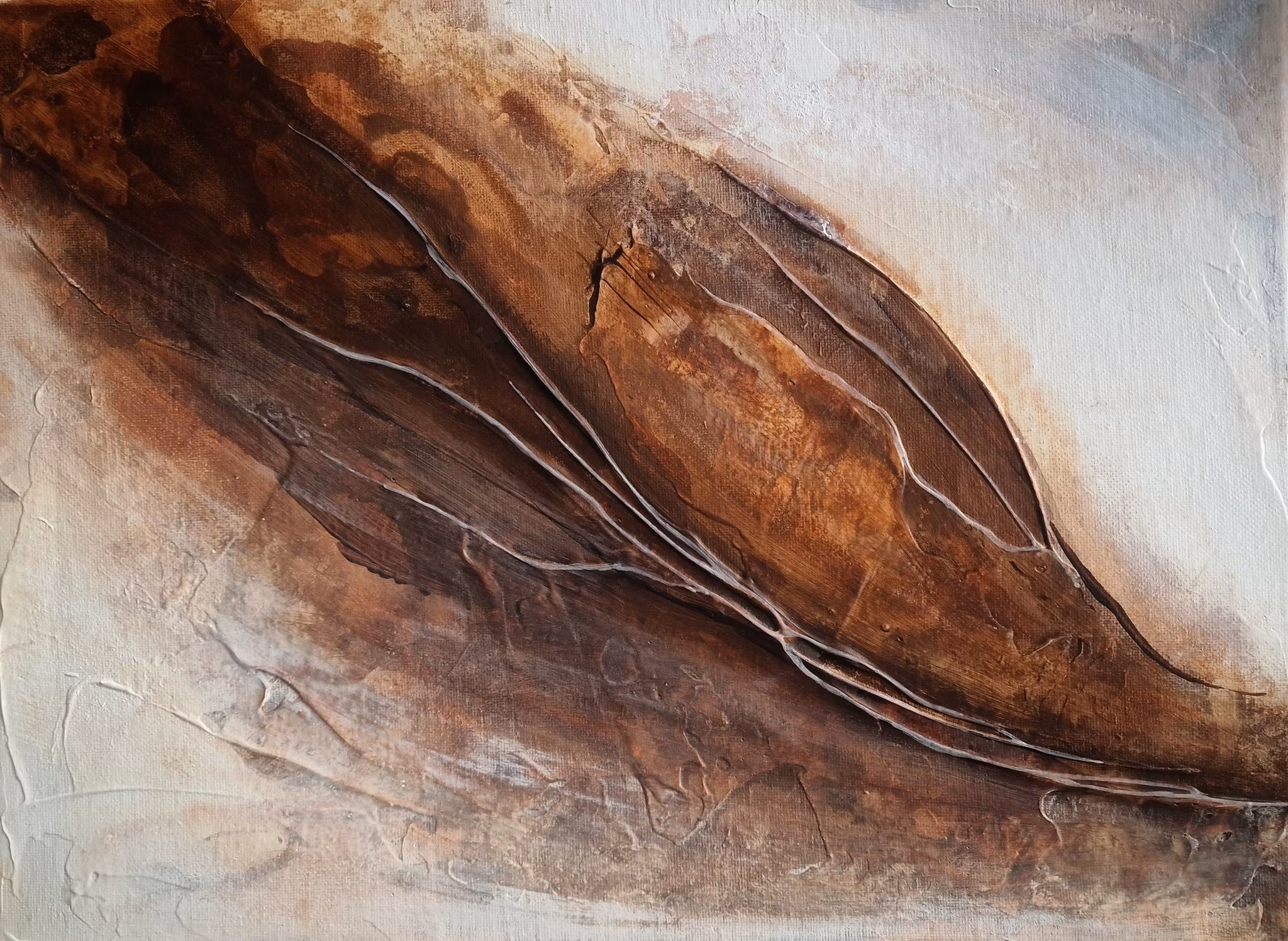 "Gentle Thoughts" - Abstrakt Målning i Naturinspirerade Jordtoner, 42x30cm