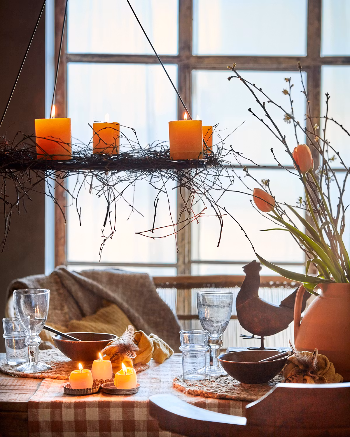 Takkrona i metall för blockljus, Svart