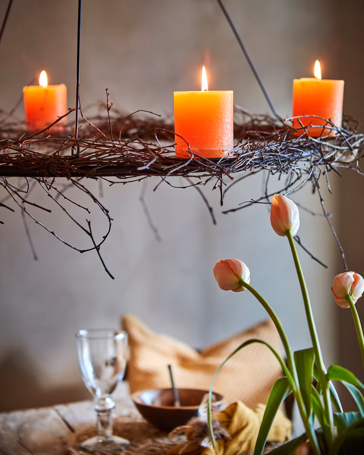 Takkrona i metall för blockljus, Svart