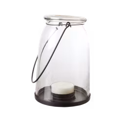 Hängande lykta i glas och metall, Ø14cm, Munblåst