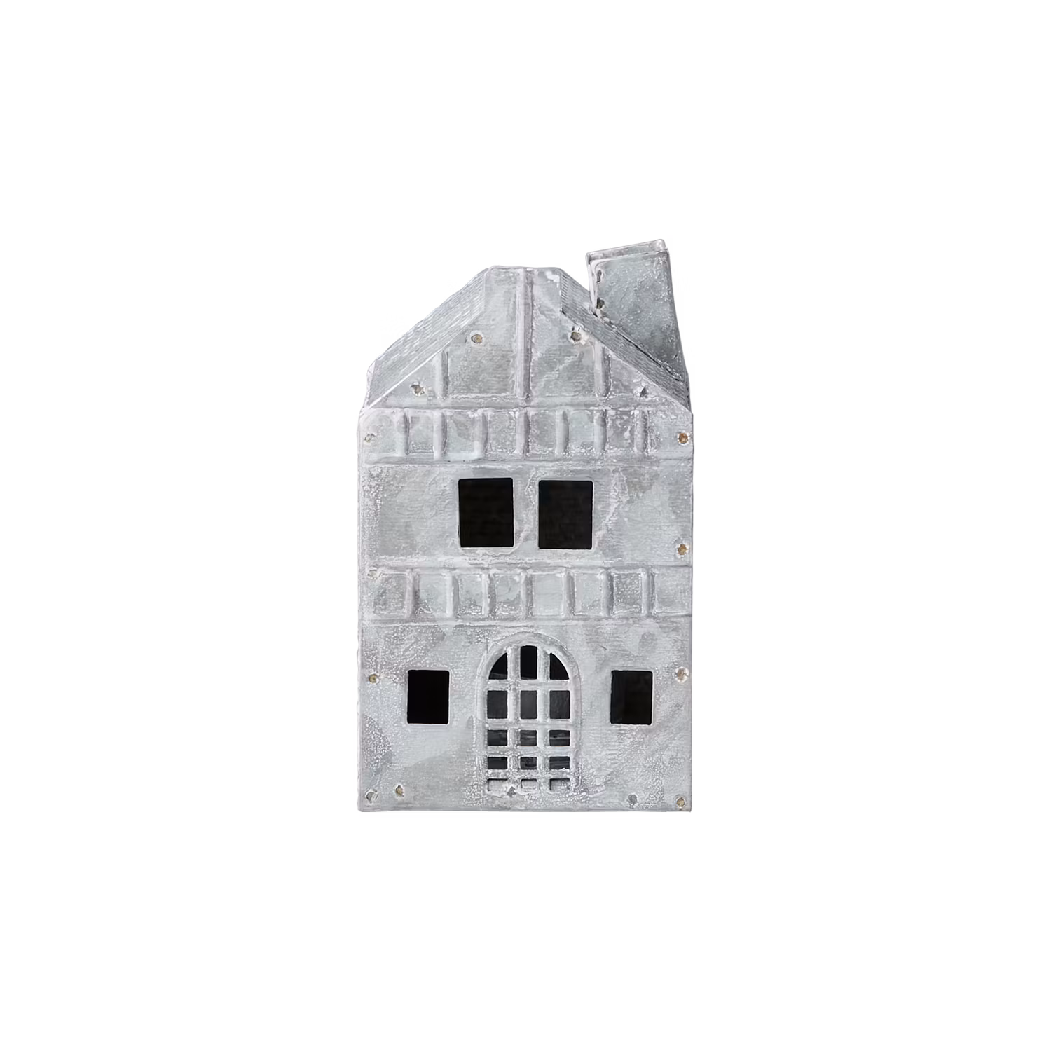 Ljuslykta hus i järn, 12,5cm, Grå/vit