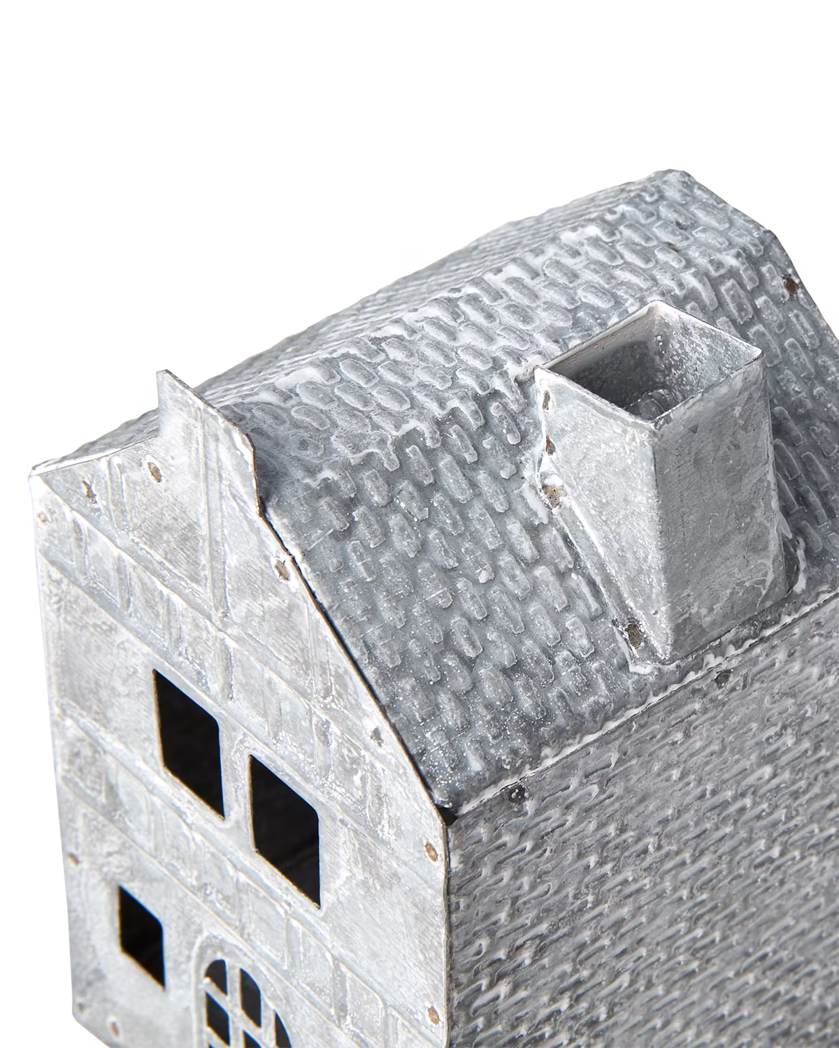 Ljuslykta hus i järn, 12,5cm, Grå/vit