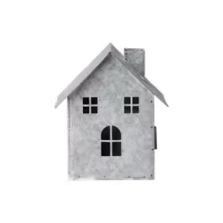 Ljuslykta hus, 14cm, Grå/vit
