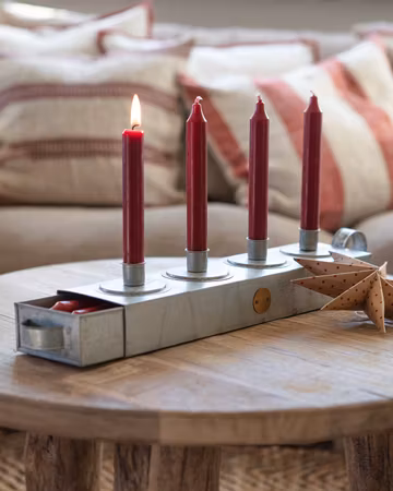 Ljusstake/ljuslåda, Grå, 4 ljus, Adventljusstake