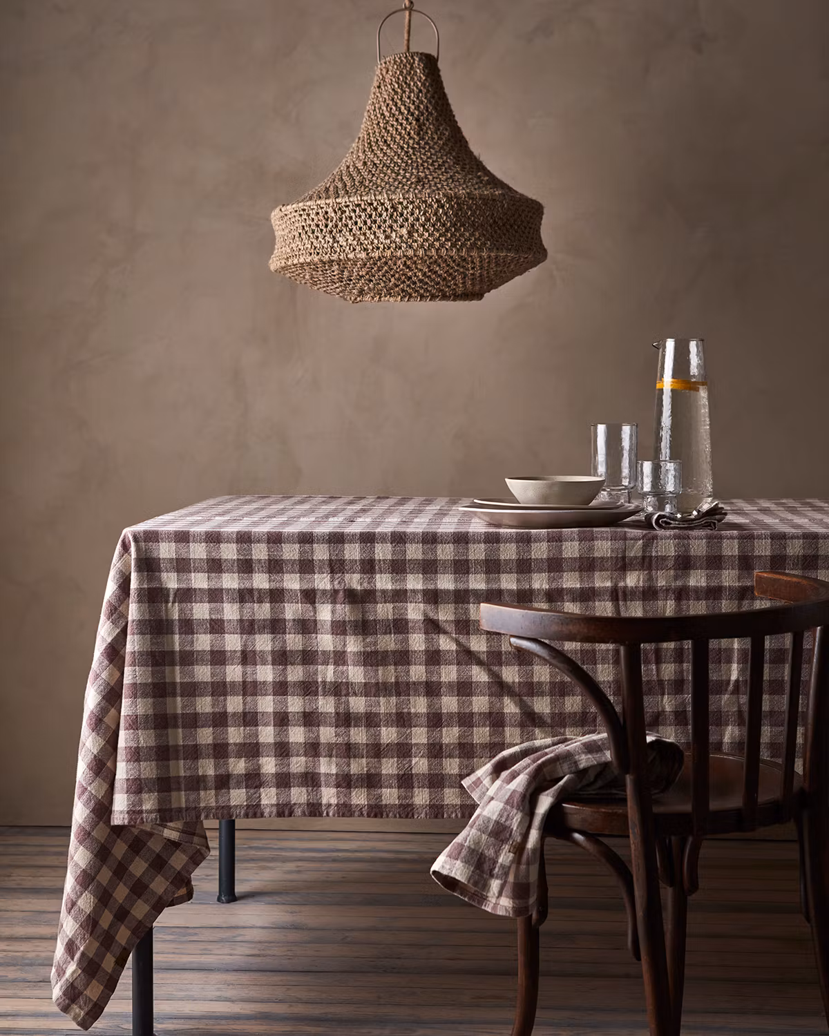 Bordsduk med rutor, 100% Bomull, Lila/elfenben, 250x140 cm