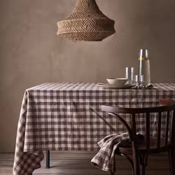 Bordsduk med rutor, 100% Bomull, Lila/elfenben, 250x140 cm