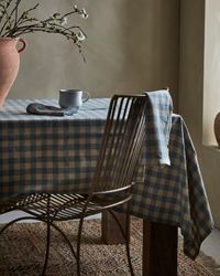 Bordsduk med rutor, 100% Bomull, Blå/elfenben, 250x150 cm