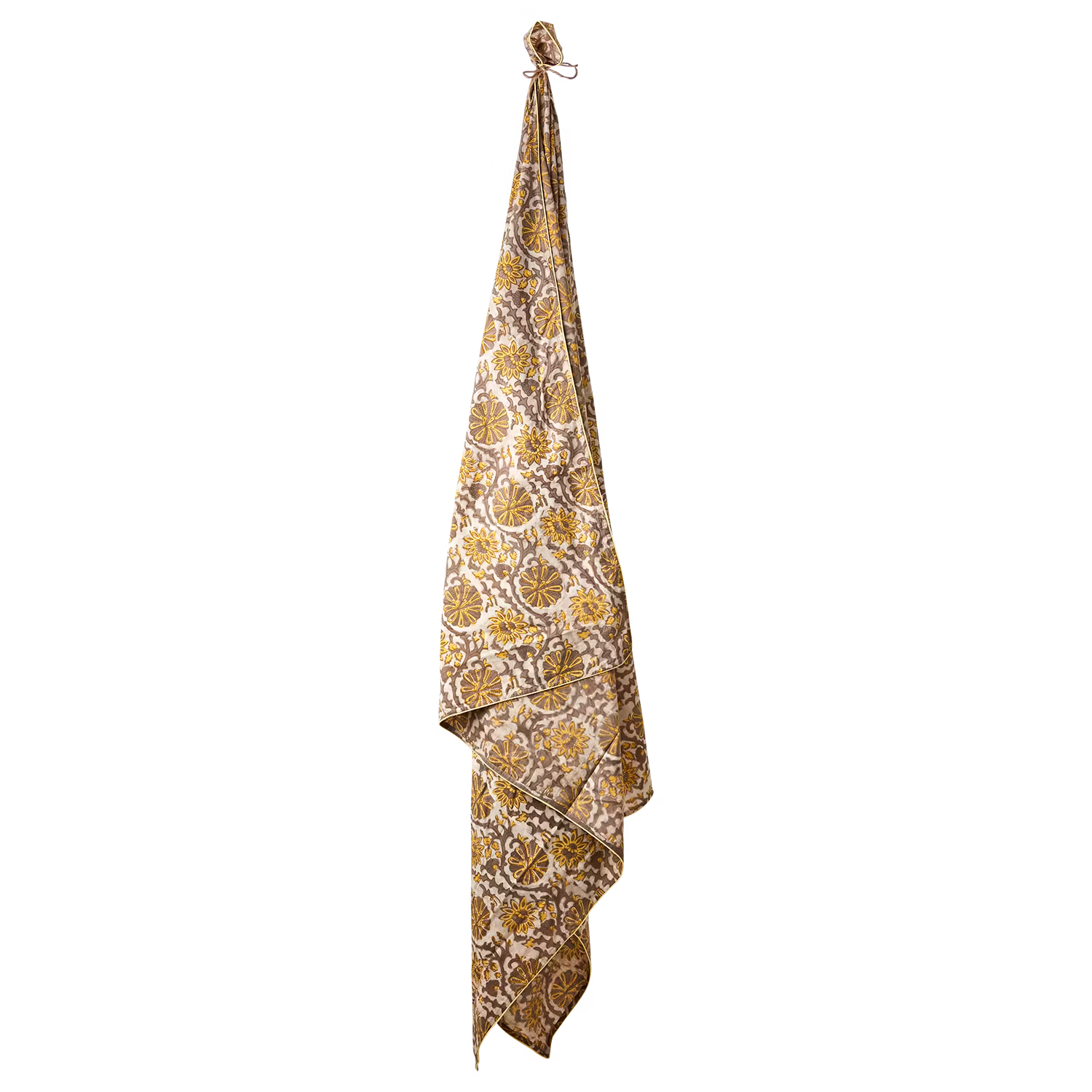 Handgjord Bordsduk, Blocktryckt, Gul, 250x140cm