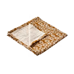 Servett Blommig, 100% Bomull, Senapsgul/elfenben/grön, 4-pack