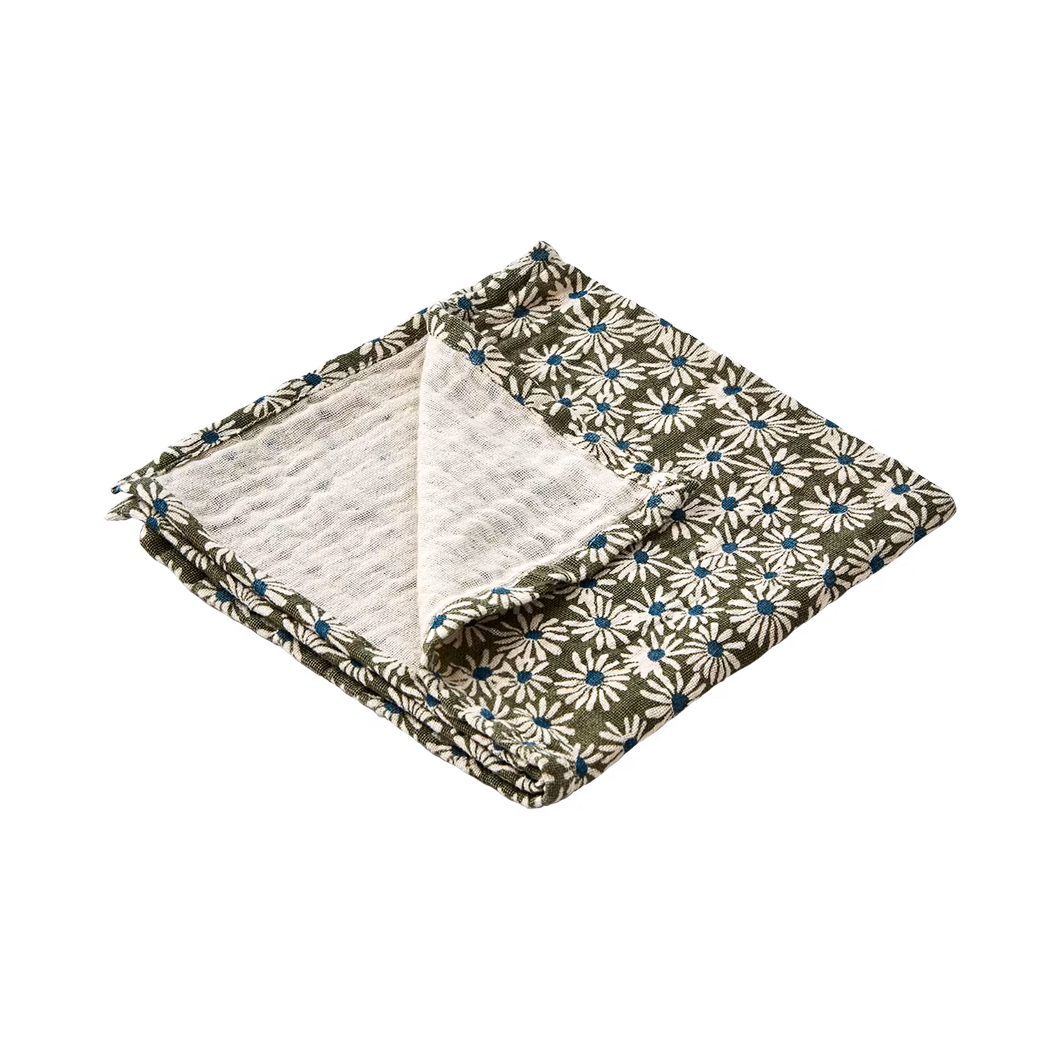Servett Blommig, 100% Bomull, Mörkgrön/elfenben/blå, 4-pack