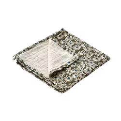 Servett Blommig, 100% Bomull, Mörkgrön/elfenben/blå, 4-pack