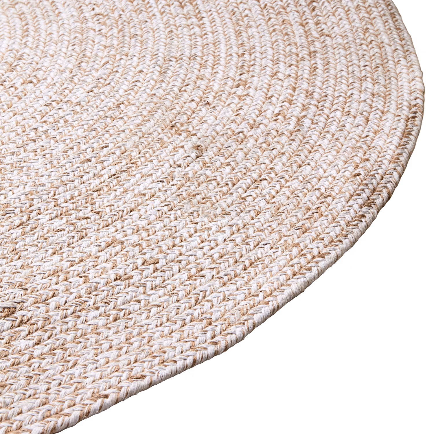 Matta i jute och bomull, Natur/vit, Ø150 cm