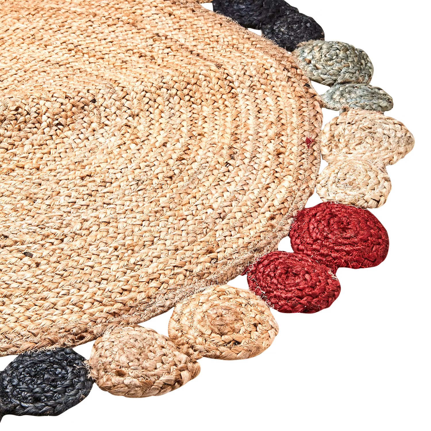 Matta i jute, Natur/flerfärgad, Ø90 cm