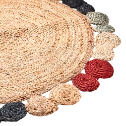 Matta i jute, Natur/flerfärgad, Ø90 cm