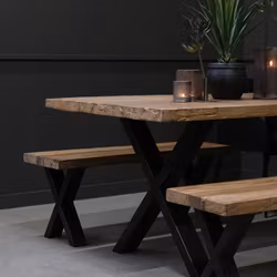 Matbord i trä med korsstomme i trä, 230x90cm
