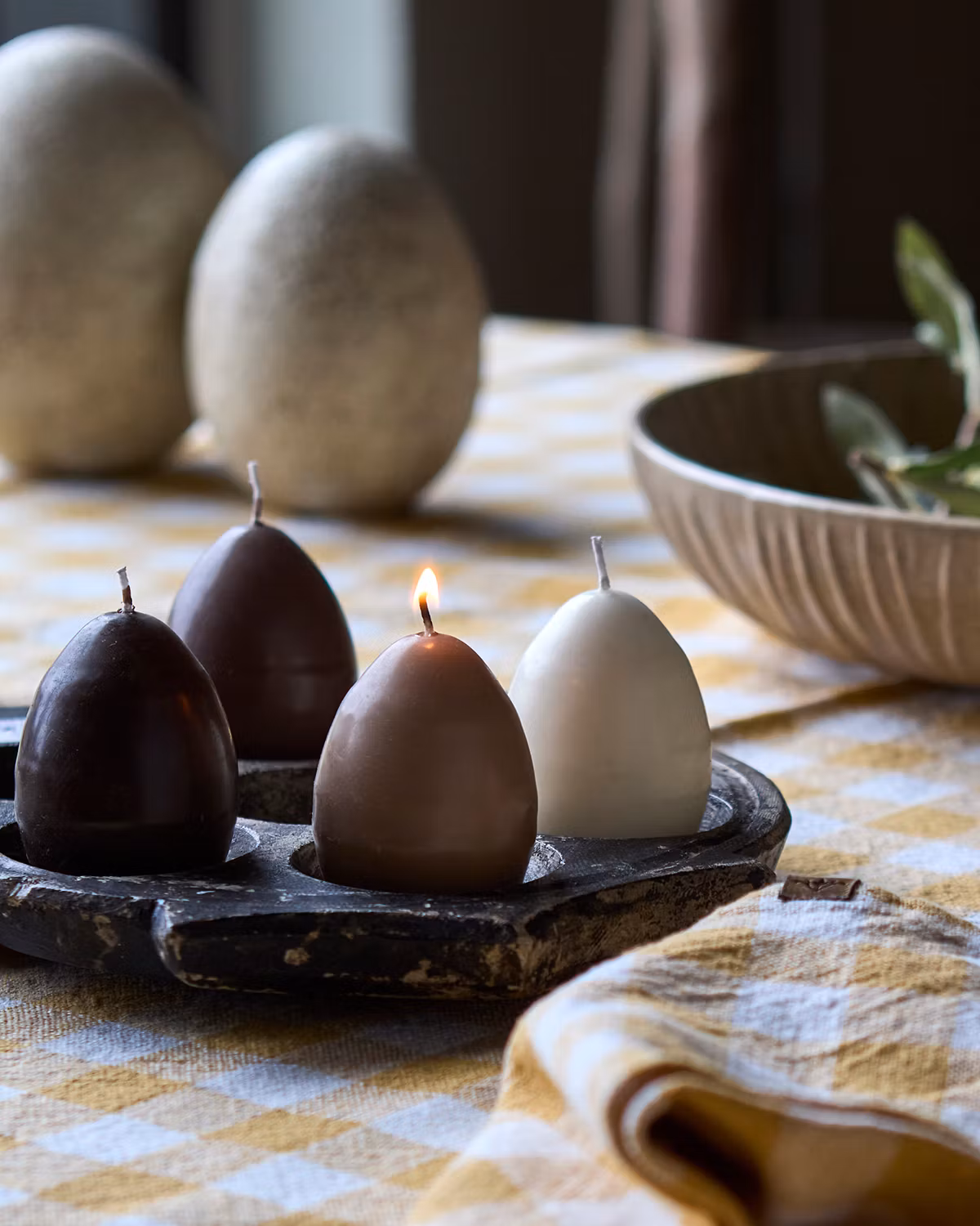 Figurljus Hönsägg, 4-pack, Brun/beige/elfenben