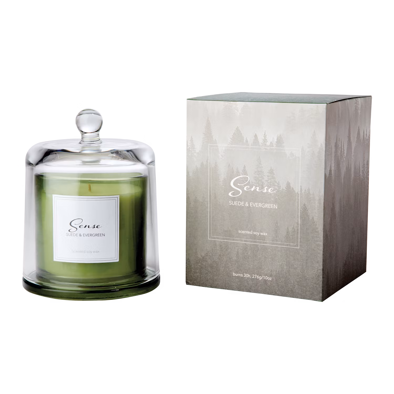 Doftljus med glaskupa, Suede & evergreen
