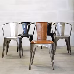 Matstol, Metall och Läder, 4-pack