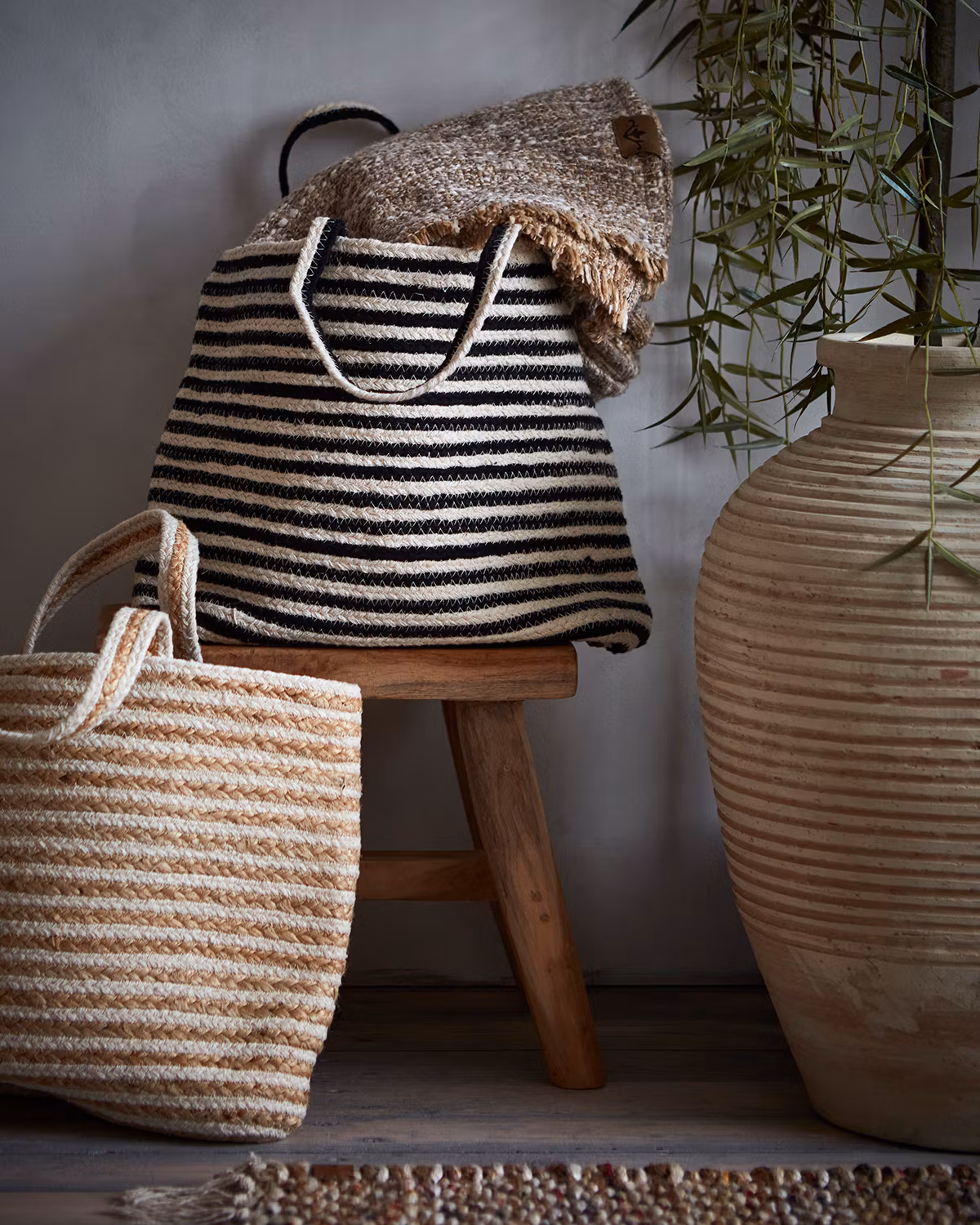 Väska av jute och bomull, Natur/beige