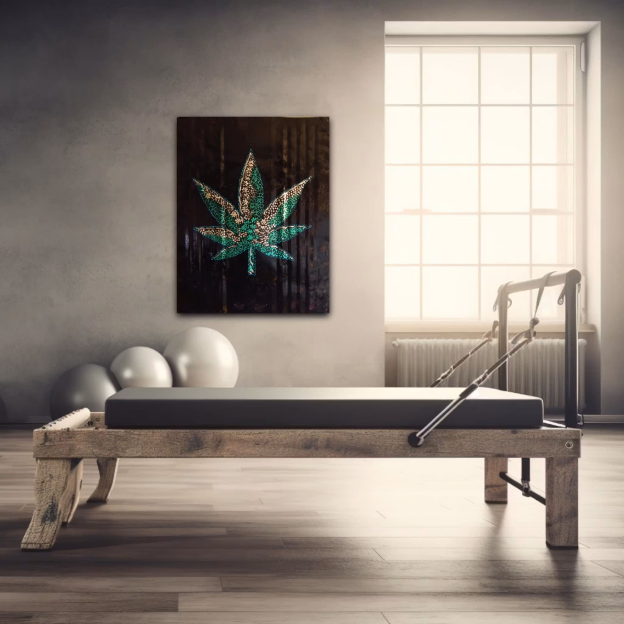 Stor handmålad tavla, Akryl på perforerad plåt - "Planta X"