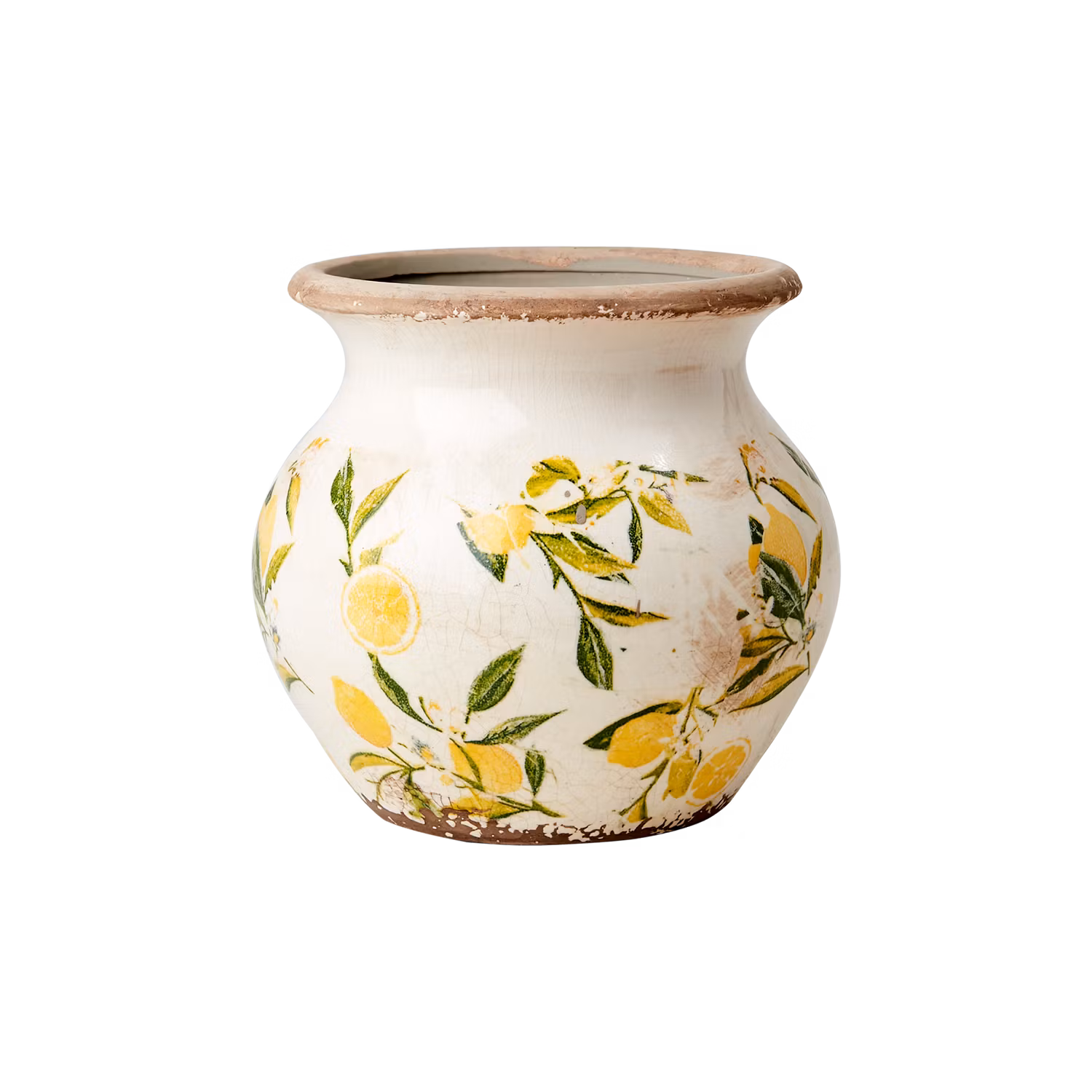 Urna i stengods, Ø19 cm, Vit/grön/gul