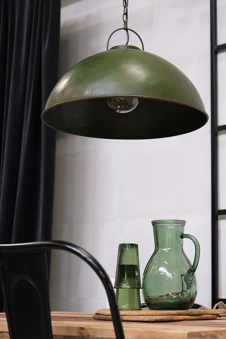 Taklampa i järn, 52cm, Antikgrön