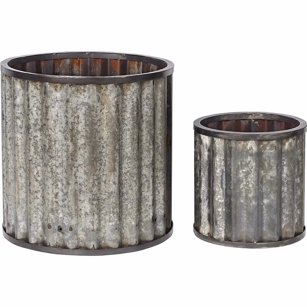 Soffbord/Sidobor/XL Krukor i set om 2 av metall med rustik patina