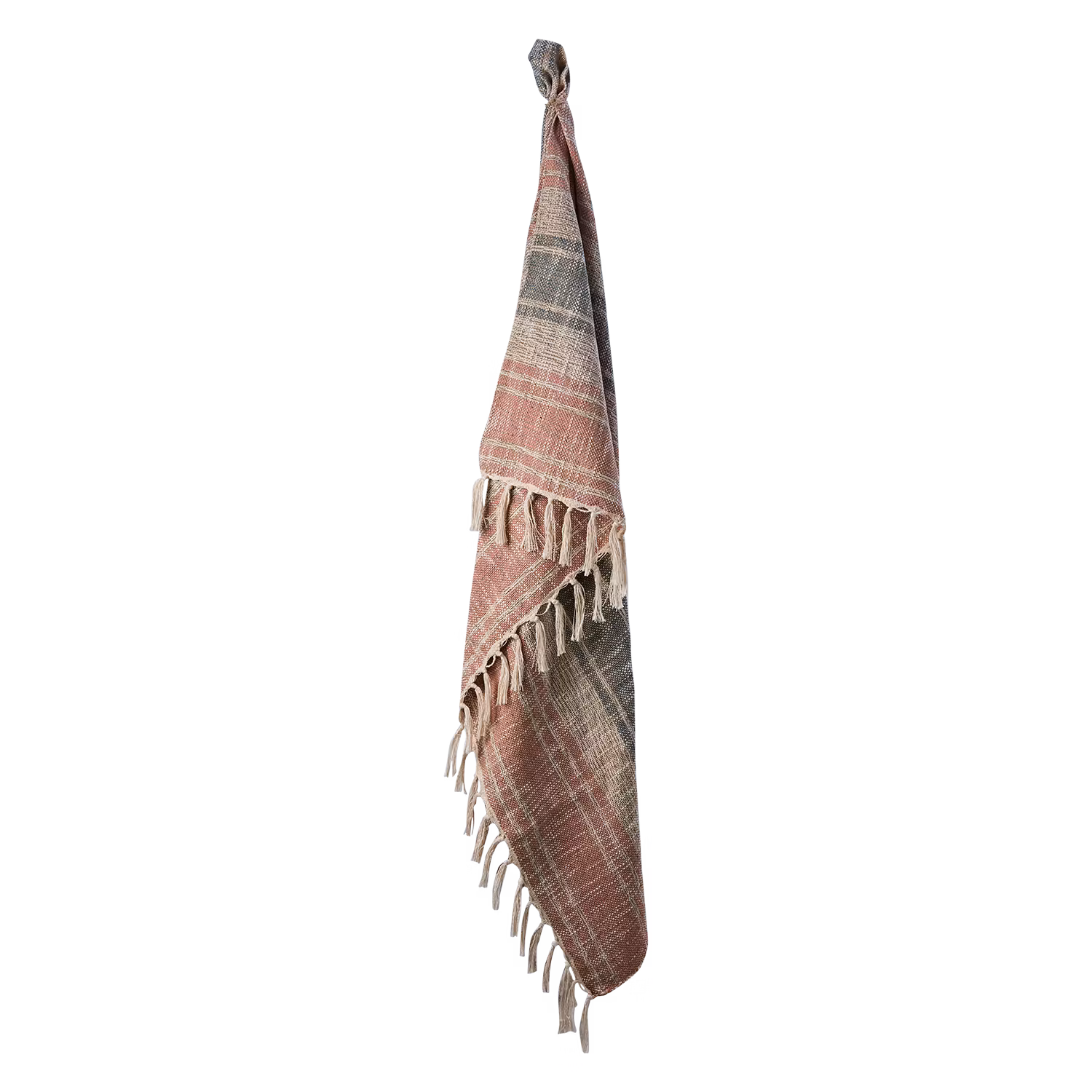Filt i återvunnen bomull, 150x125, Elfenben/persika/blå