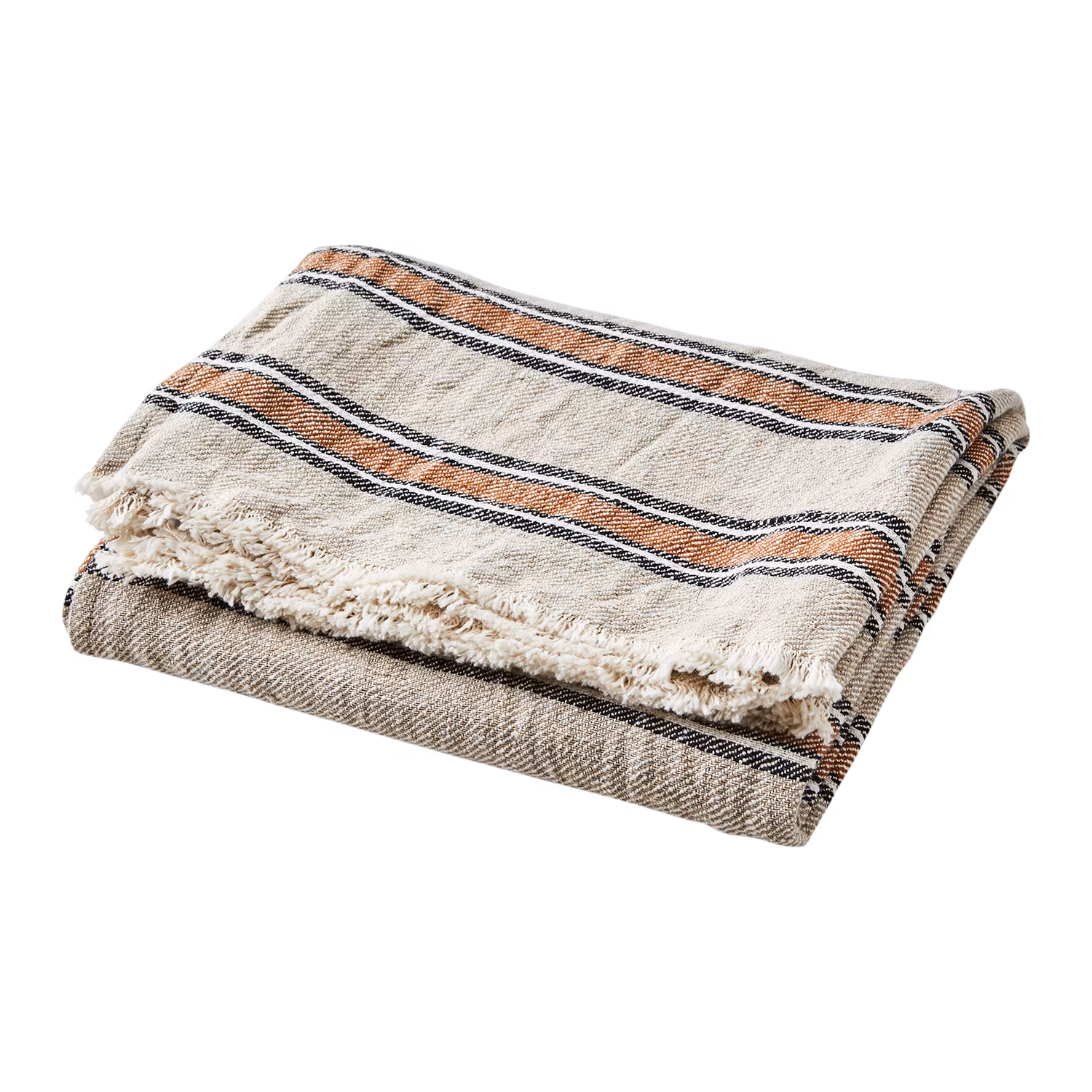 Filt i linne och bomull, 200x130cm, Beige/brun/svart