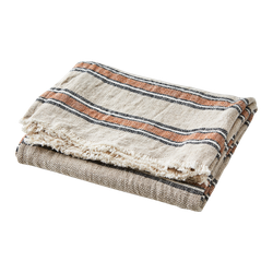Filt i linne och bomull, 200x130cm, Beige/brun/svart
