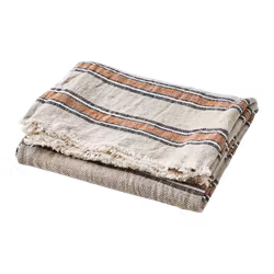 Filt i linne och bomull, 200x130cm, Beige/brun/svart