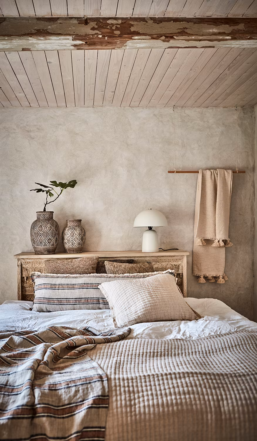 Filt i linne och bomull, 200x130cm, Beige/brun/svart
