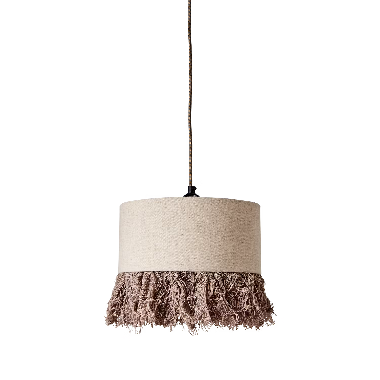 Lampskärm i järn och linne med fransar, Ø25