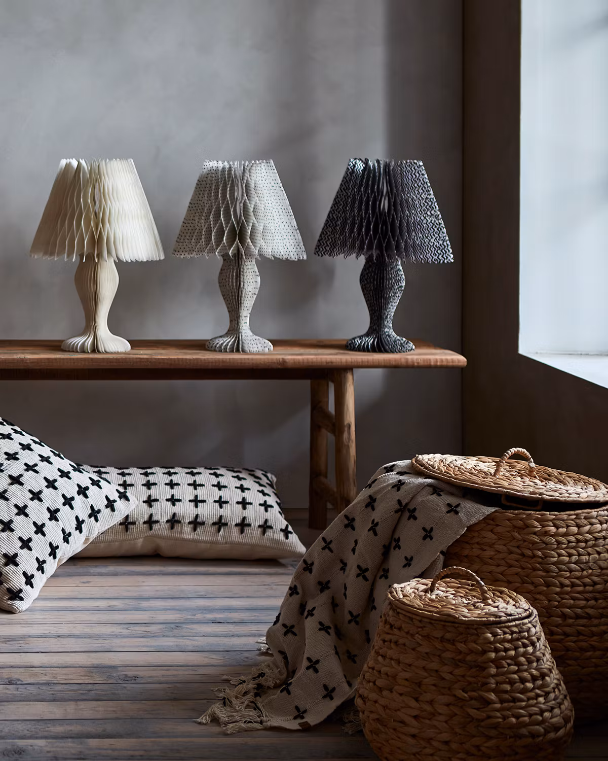 Lampskärm, H44cm, Vikbar, Vit/svart