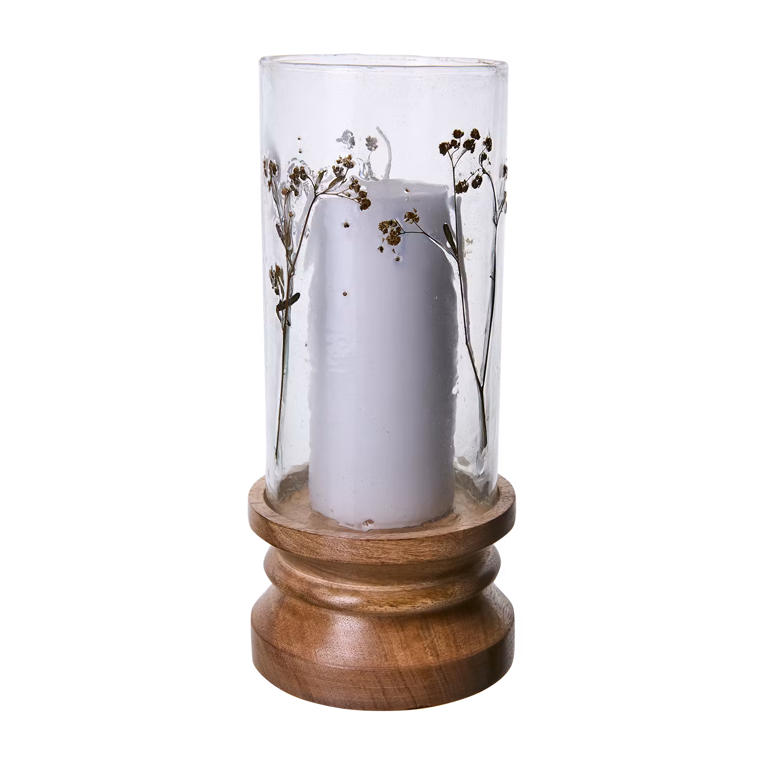 Ljushållare i glas och mangoträ med blomster
