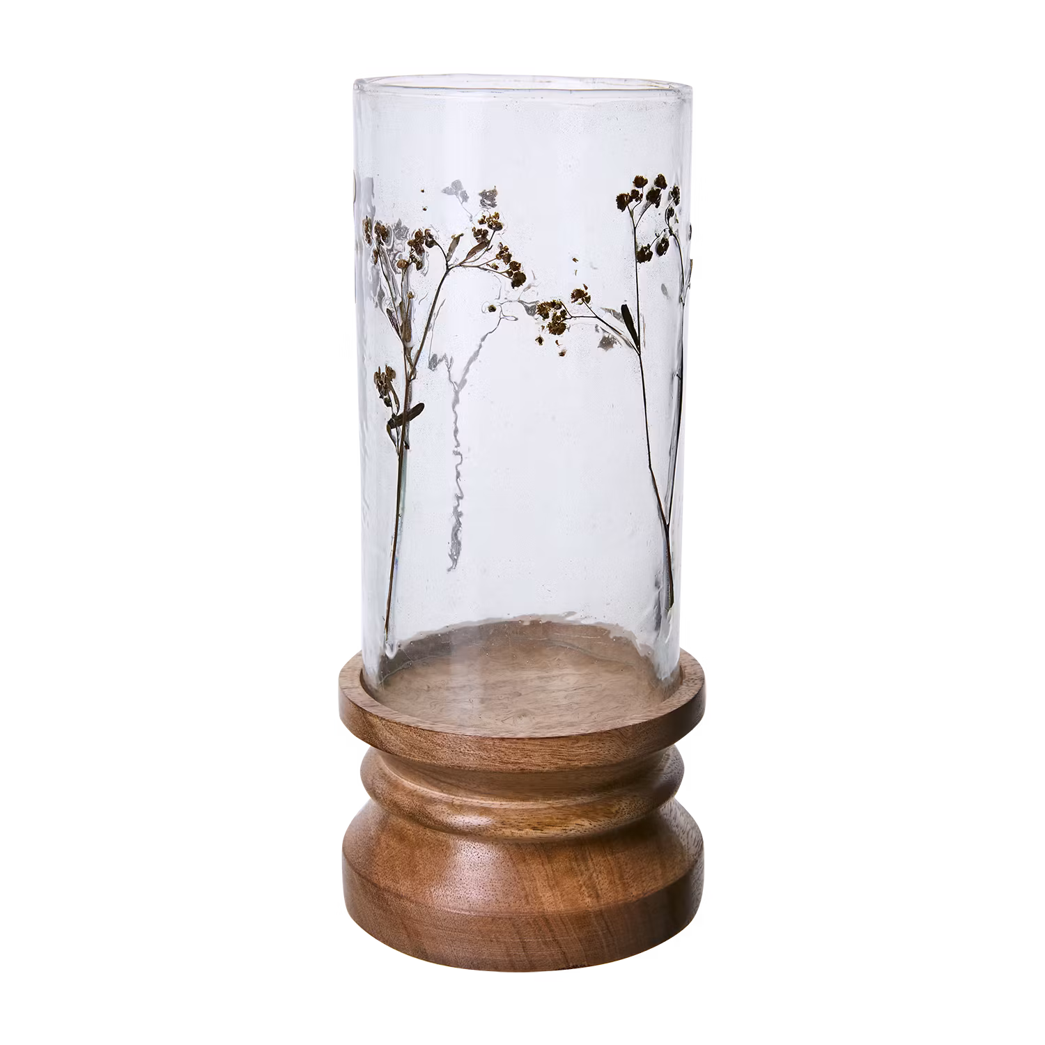 Ljushållare i glas och mangoträ med blomster
