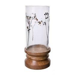 Ljushållare i glas och mangoträ med blomster