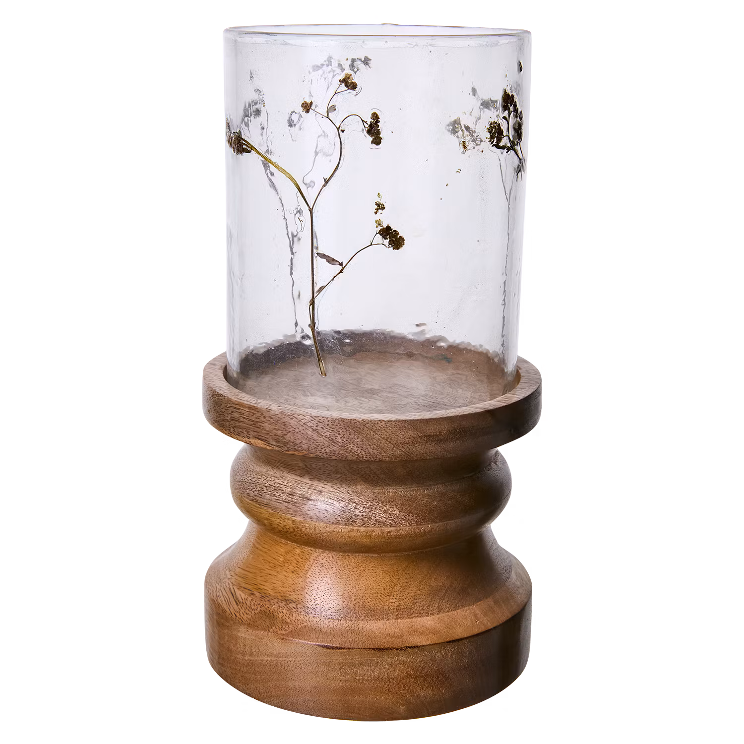 Ljushållare i glas och mangoträ med blomster