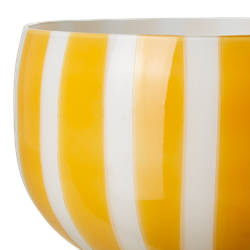 Skål på fot, glas, 19cm, Gul/vit