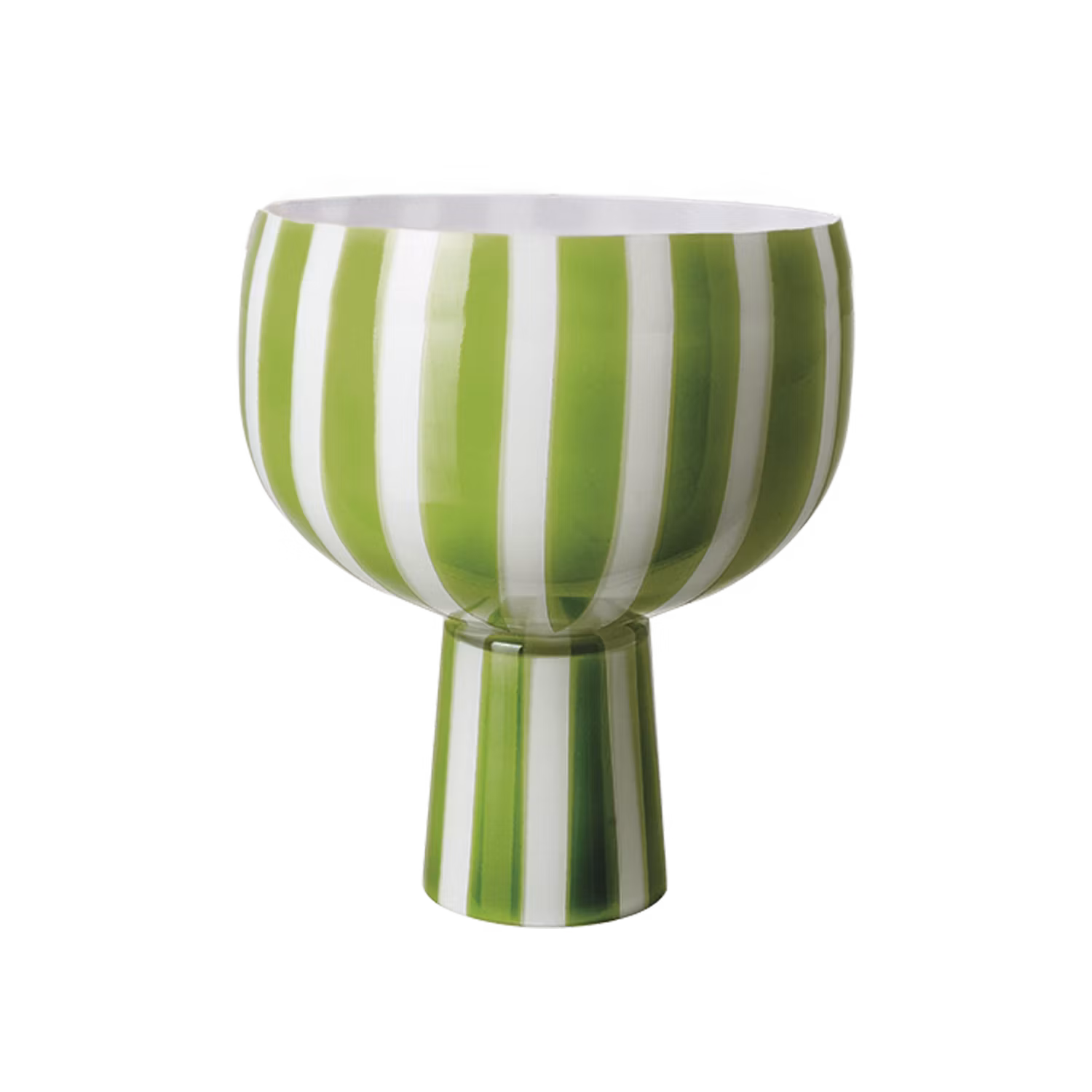 Skål på fot, glas, 19cm, Grön/vit