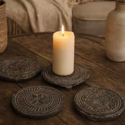 Dekorativa och unika stenfat i original, ~Ø14, Grå/svart