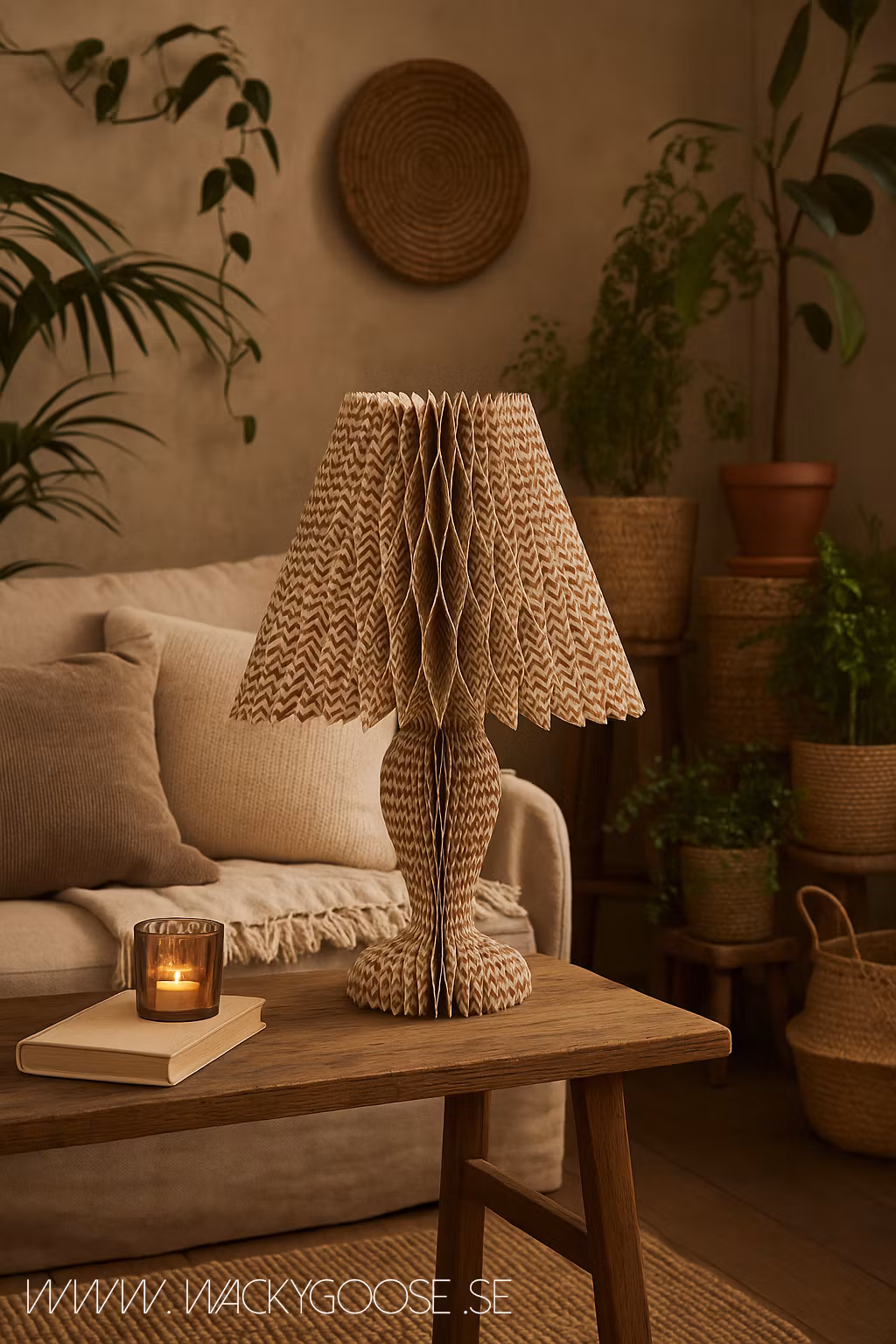 Lampskärm, H44cm, Vikbar, Brun/vit