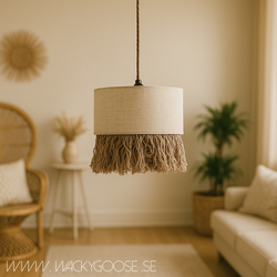 Lampskärm Ø20, Naturfärgad linne med fransar