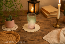 Handgjorda Glas, 13cm, Grön/rosa, 4-pack